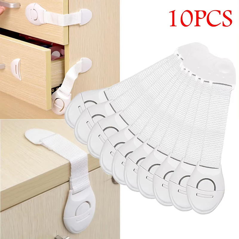 5-10pcs White Safety Locks No-Drill Drawer and Door Latches Child Baby Safety Lock Cupboard Drawer Cabinet Door Fridge Security Protector Locks