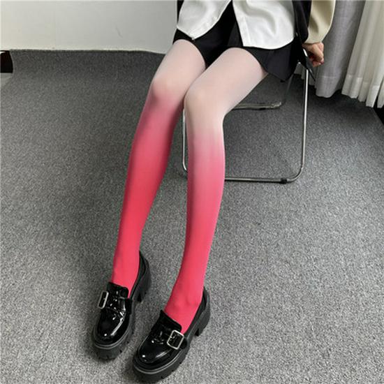 Gradient Velvet Pantyhose - Women's Spring/Autumn Style, Thin Rainbow Stockings In Gray, Pink, and Purple.