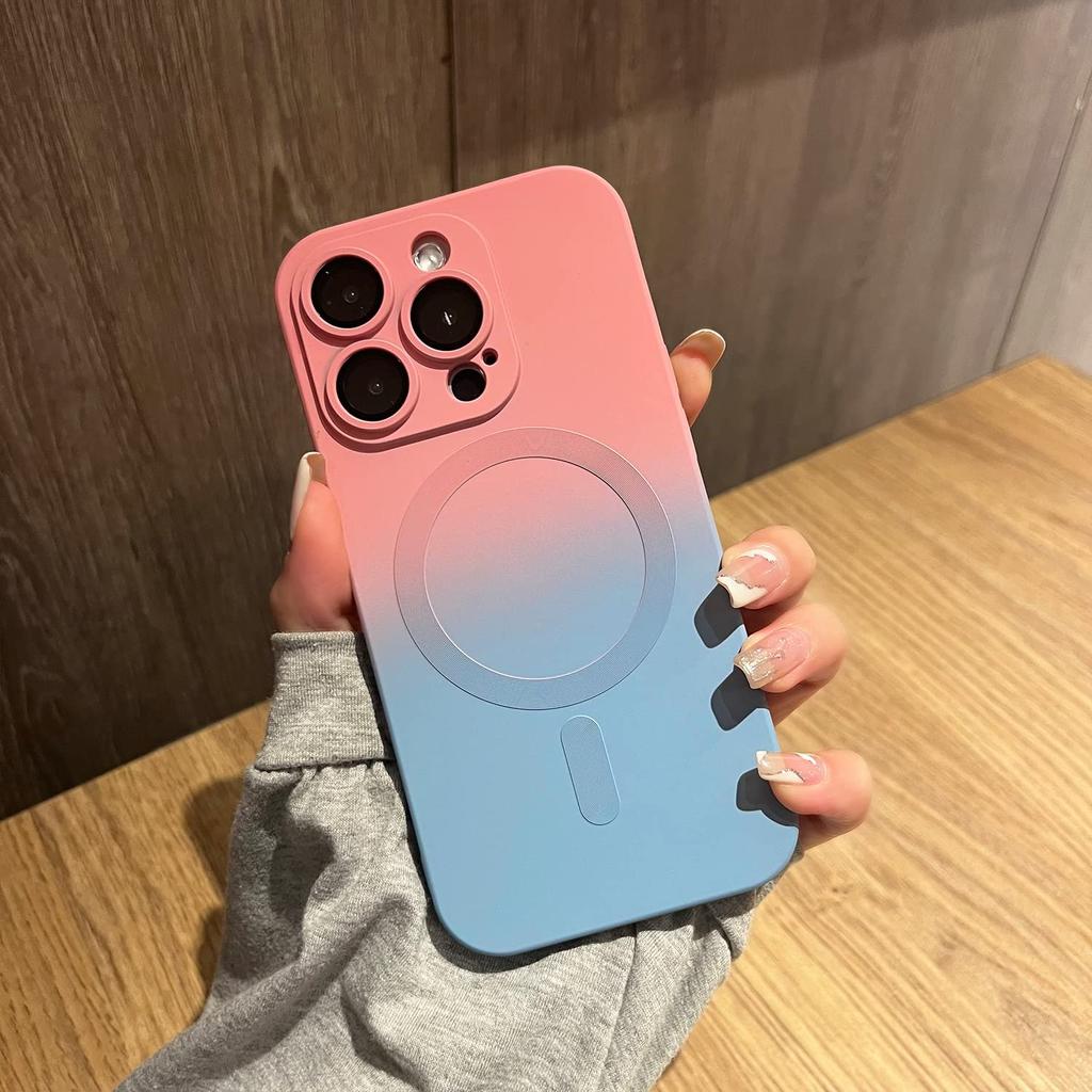 Magnetic For iPhone 15 ProMax Case[Compatible with MagSafe]Cute Gradient Color Case TPU Shockproof Lens for iPhone 14 13 12 Case