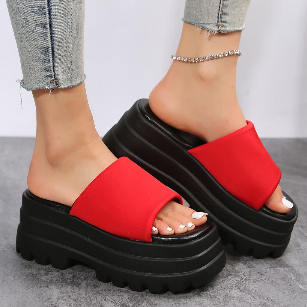 Thick Bottom Slippers Women Fashion Comfortable Open Toe Slope Heel Sandal Slippers Women Muffin Bottom Lightweight High Heeled Large Size Slippers