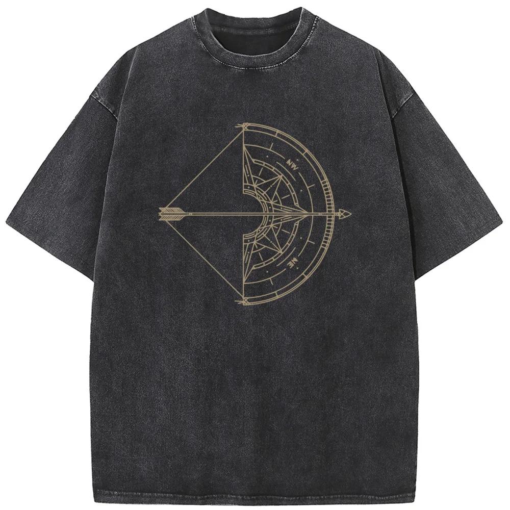 Shooter Men's Short-Sleeved T-shirt Summer Washed T-Shirt O-Neck Cotton Bleached T-shirt Vintage Summer Bleach T Shirt