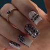 24PCS Gray Leopard Print Patterns Short Square False Nails Glitter Dark Simple French Fake Nails for Spice Girls Sweet Cool Nail