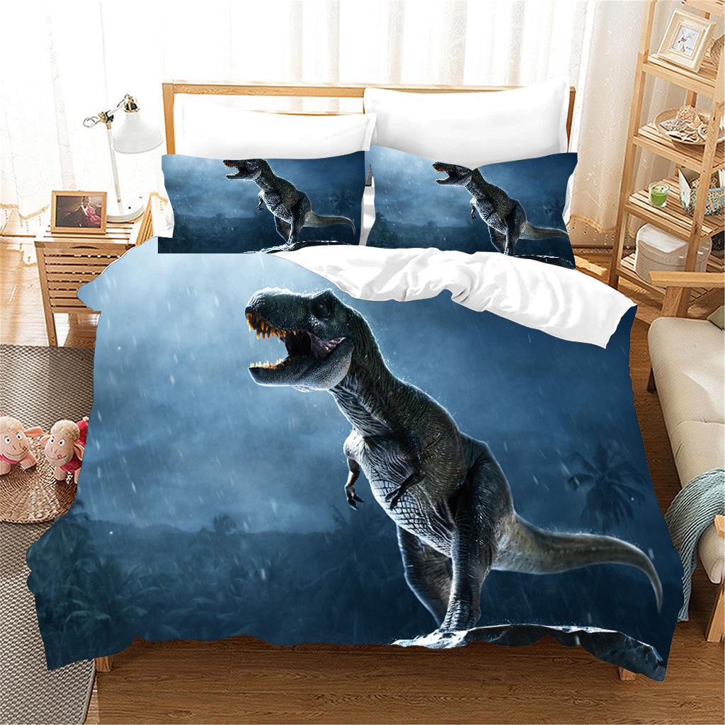 3pcs Bedding Sets 3d Dinosaur World Tyrannosaurus Rex Kids Child Microfiber Polyester Bed Duvet Cover Set And 2pcs Pillow Cover