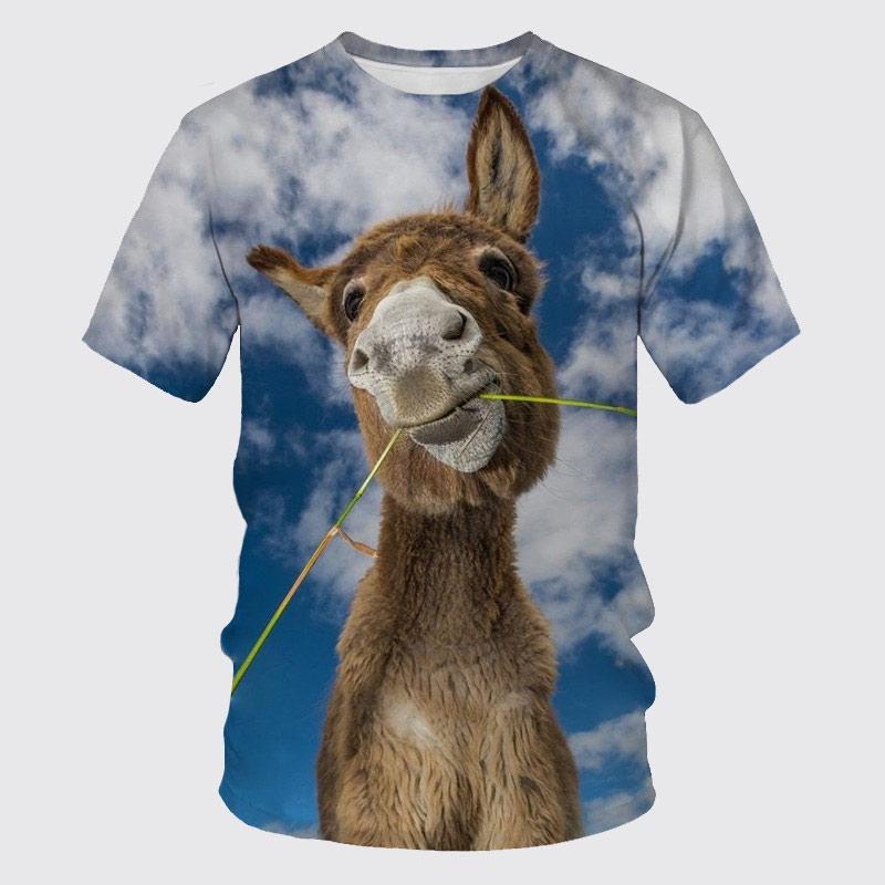Summer 3D Animal Donkey Graphic T Shirts Men Fashion Casual Personality Printed Hip Hop Street Style Round Neck Short Sleeve