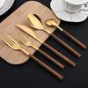 30Pcs Tableware Set Stainless Steel Imitation Wooden Handle Dinnerware Clamp Western Cutlery Knife Fork Tea Spoon