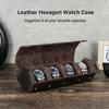 Genuine Leather Hexagon 1/2/3/4 Slots Watch Roll Case Men Watch Boxes Storage Organizer Box Women Watches Display Holders