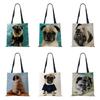 Dog Women Shoulder Bag Shopper Canvas Casual Grocery Handbag Eco Reused Print Painting Vintage Large Capacity Tote Books Bag