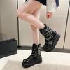 Fashion Big Size 40 Black Gothic Motorcycle Boots Zip High Heel Punk Rivets Chunky Platform Mid-Calf Women Boots Shoes Women