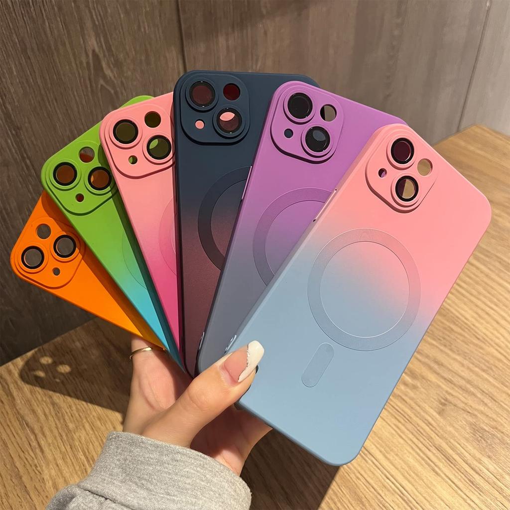 Magnetic For iPhone 15 ProMax Case[Compatible with MagSafe]Cute Gradient Color Case TPU Shockproof Lens for iPhone 14 13 12 Case