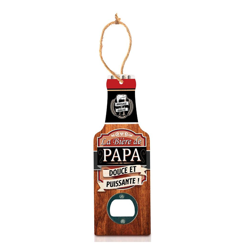 Les Trésors De Lily [A1597] - Humorous Wooden Bottle Opener 'Bottle' (Papa's Beer - Sweet and Powerful! ) - 20x7cm