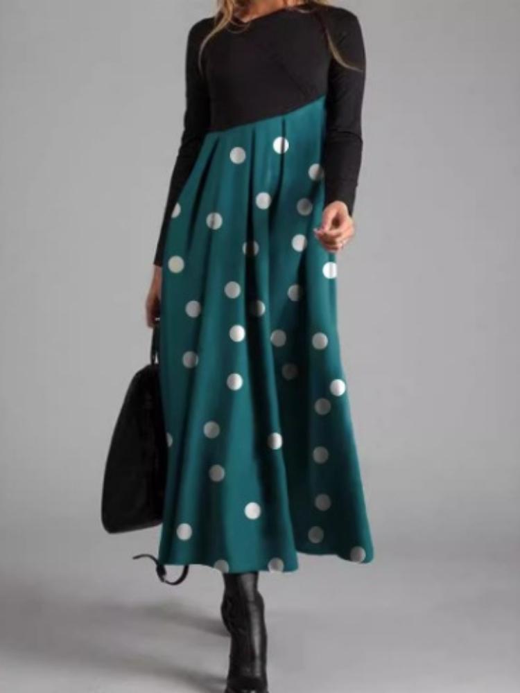 Women's Long Sleeve Black Top with Printed Maxi Skirt Dress, Bohemian Floral Geometric Pattern, Multiple Color Options