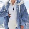 Women's Warm Loose Hooded Jacket Winter Women Long-Sleeved Color Block Zipper Fluff Hooded Warm Coat Jacket