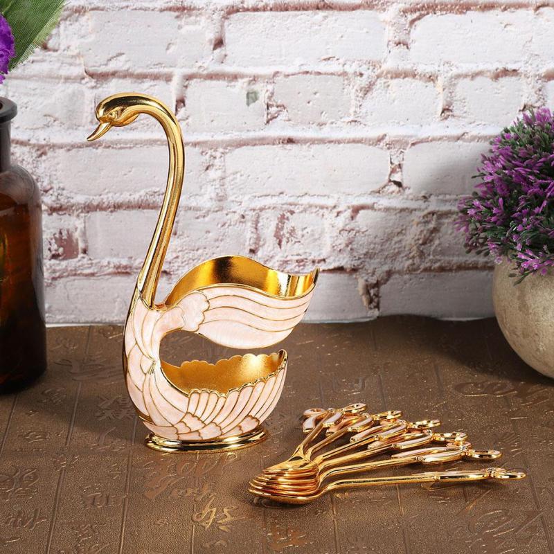 Coffee Dessert Spoon Set European Style Elegant Swan Fruit Scoop Holder Decorative Tableware MIT