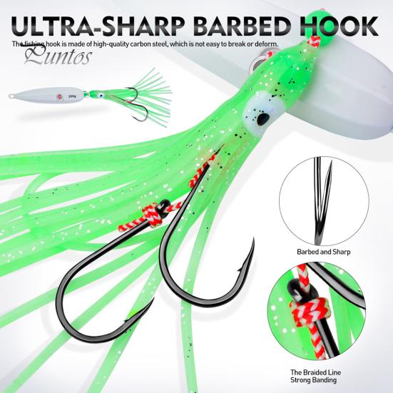 15CM/5.91G Luminous Squid Jig Hook Slow Shaking Glow-in-the-dark Squid Skirt Lure with Weight Sinker Deep Sea Trolling Fishing Bait Freshwater
