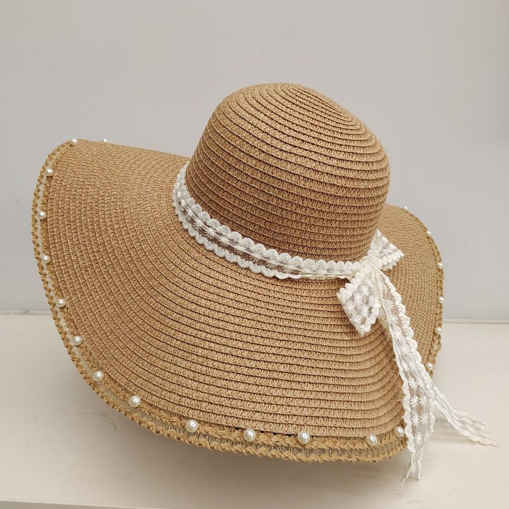 Summer New Sun Hat Bow Grass Hat Sun Protection Vacation Lace Travel Hat Beach Fashionable Fisherman Hat