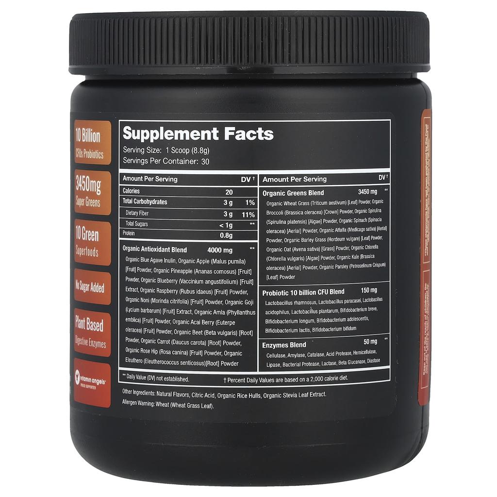 NutraChamps Super Greens, Superfoods, Probiotic, Enzyme, Mango Flavor, 9.31 Oz (264 G)