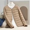 Women's Autumn and Winter Light Down Short Section Cotton Jacket Solid Color Round Neck V-neck Two Wear Jacket