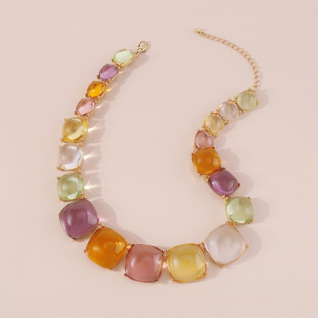 Tooxika Cross-border Trend Jewelry Personality Fashion Exaggerated Geometric Resin Colour Earrings Necklace