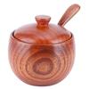 Wooden Salt Box with Lid Spoon Vintage Spice Jar Seasoning Container Cooking Utensil