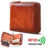 Genuine Leather Wallet For Men RFID Blocking Bifold Zipper Wallets Top Layer Cowhide Multi Function ID Credit Card Holder Coin Bag