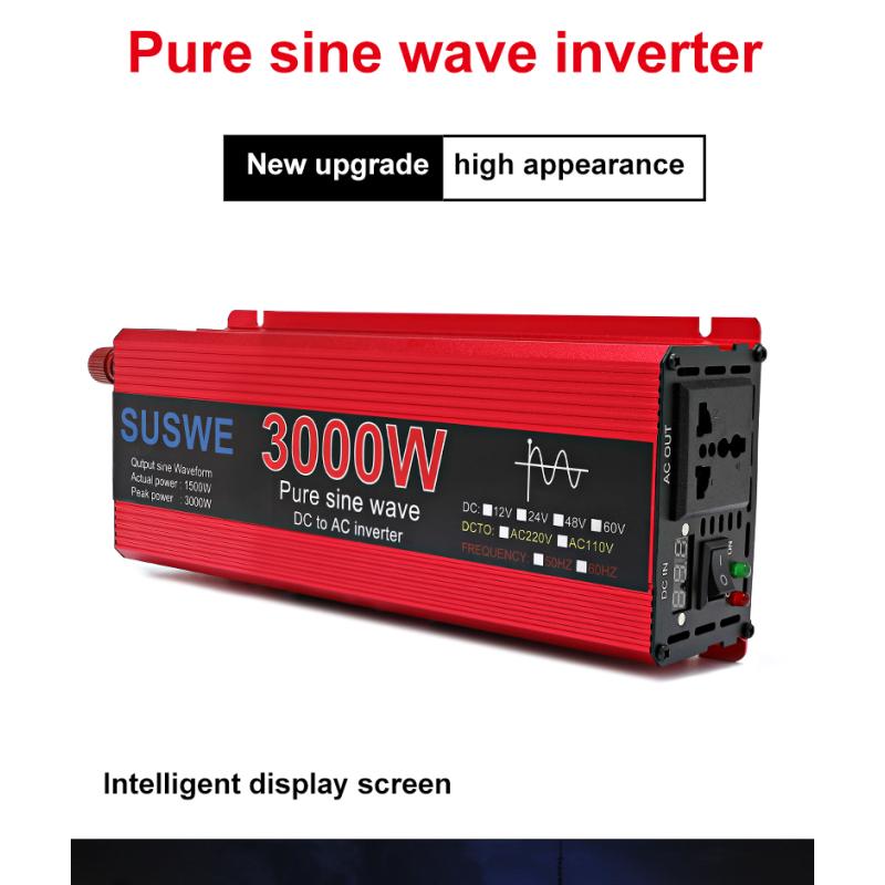 Pure Sine Wave Inverter 1000W 2000W 2200W 3000W DC 12V 24V To AC 220V Voltage 50/60HZ Solar Car Inverters