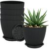 Plastic Round Flower Pots with Tray for Home Planters, Terrace, Garden Etc | Pack of 05 | Black | Size 6.5 Inch
