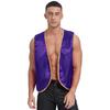 Mens Arabian Prince Costume Stain Vest Shiny Gold Trim Open Front Curved Waistcoat