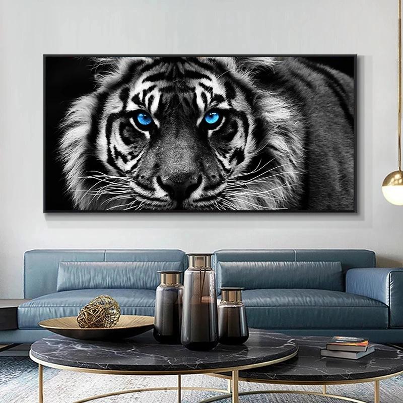 Modern Animals Blue Eye Tiger Head Canvas Paintings Posters and Prints Wall Art Pictures for Living Room Home Decor Gift Idea No Frame