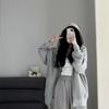 Gray Casual Sportswear Set: Women's Plus Size Autumn/Winter Korean-Style Sweatshirt & Sweatpants, 2-Piece
