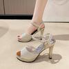 Fashion Platform Sandals Summer New Round Toe Open Toe One Strap Anti-slip Wear-resistant Stiletto Shoes