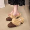 Fashion Home Furry Fur Slides Plush Slippers Fluffy Flip Flops Luxury High-heeled Shoes Women Fashion Shoe 2025 Zapato De Mujer Designer