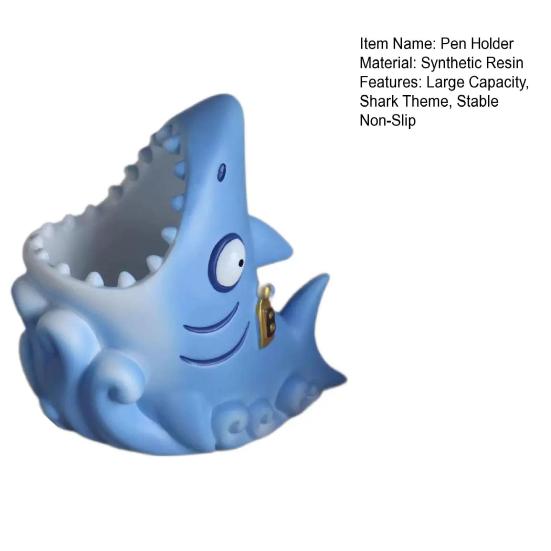 Shark Shape Pen Holder Stable Non-Slip Design Storage Box Large Capacity Stationery Makeup Brush Toothbrush Organizer