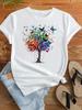 (Asian Size) Clothing Casual Tshirt Butterfly Style Trend Tree Women Short Sleeve Fashion Print Lady Tee Top Female Graphic T-shirts