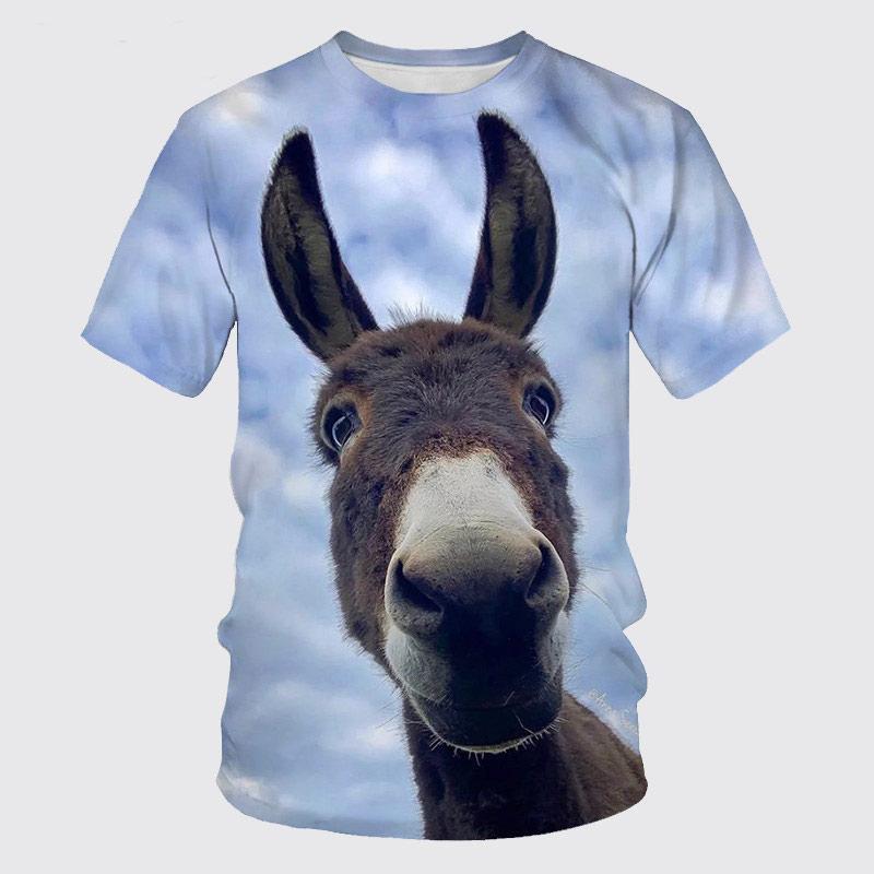 Summer 3D Animal Donkey Graphic T Shirts Men Fashion Casual Personality Printed Hip Hop Street Style Round Neck Short Sleeve