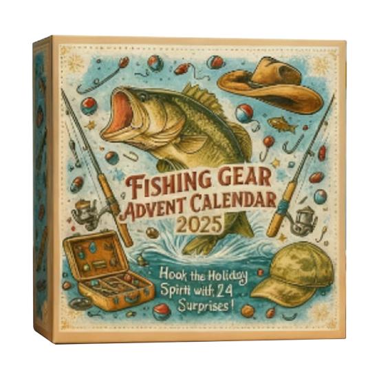 Fishing Gear Advent Calendar 2025 24 Day Countdown Box with Acrylic Ornaments Multifunctional Christmas Tree Decor for Anglers