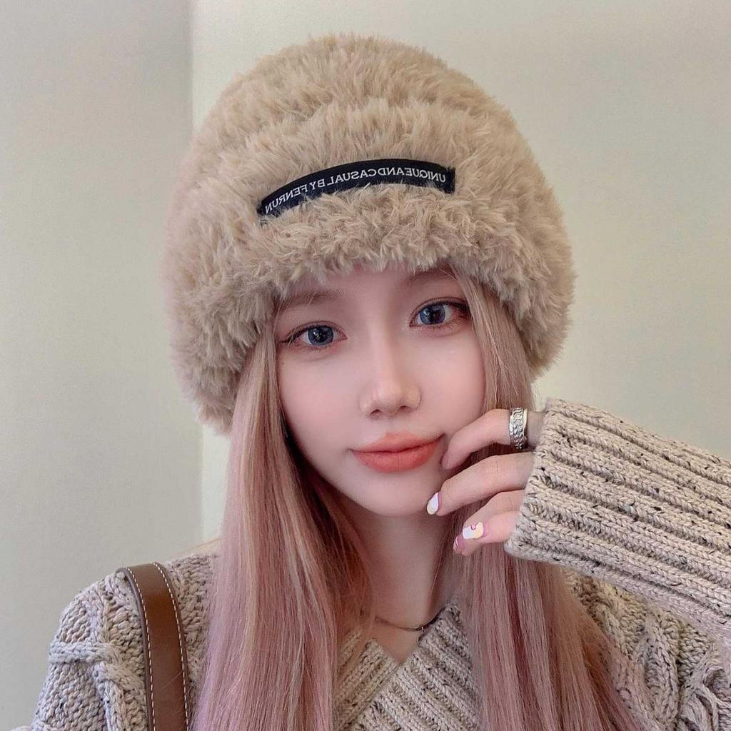 Plush Hat Autumn and Winter Women's Style Baotou Big Brim Small Fisherman Hat Big Head Circumference Woolen Hat Handicraft