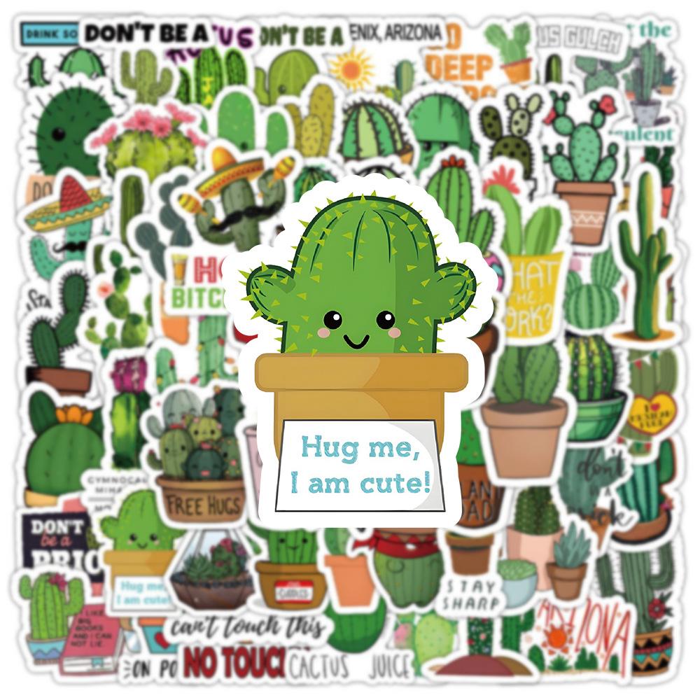 100 Pieces of Cactus Green Plant Graffiti Stickers, Hand Drawn Luggage, Stationery Box, Waterproof Stickers