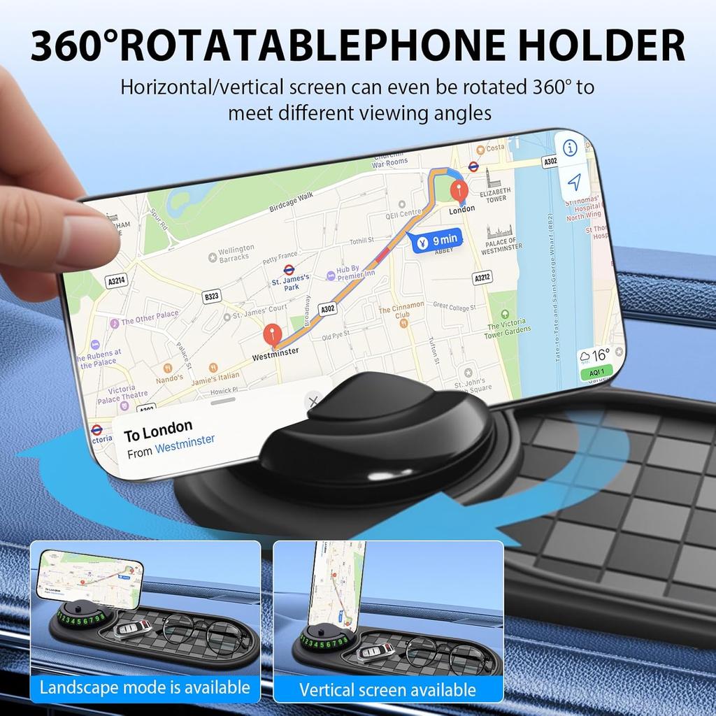 Car Dashboard Phone Holder Multi-functional Auto Non-Slip Adhesive Mat With Parking Phone Number Plate for Car