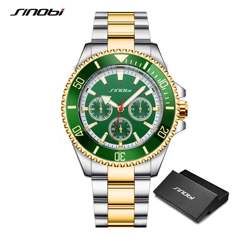 SINOBI Top Luxury Brand Men's Watches Original Fashion Mans Quartz Wristwatches Stainless Steel Male Gifts Clock