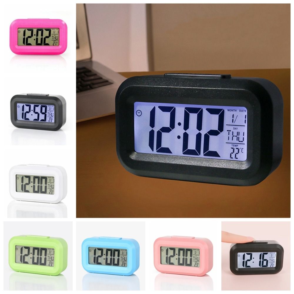 Plastic Digital Alarm Clock Silent LED Electronic Clock Creative Silent Snooze Clock  Date Display