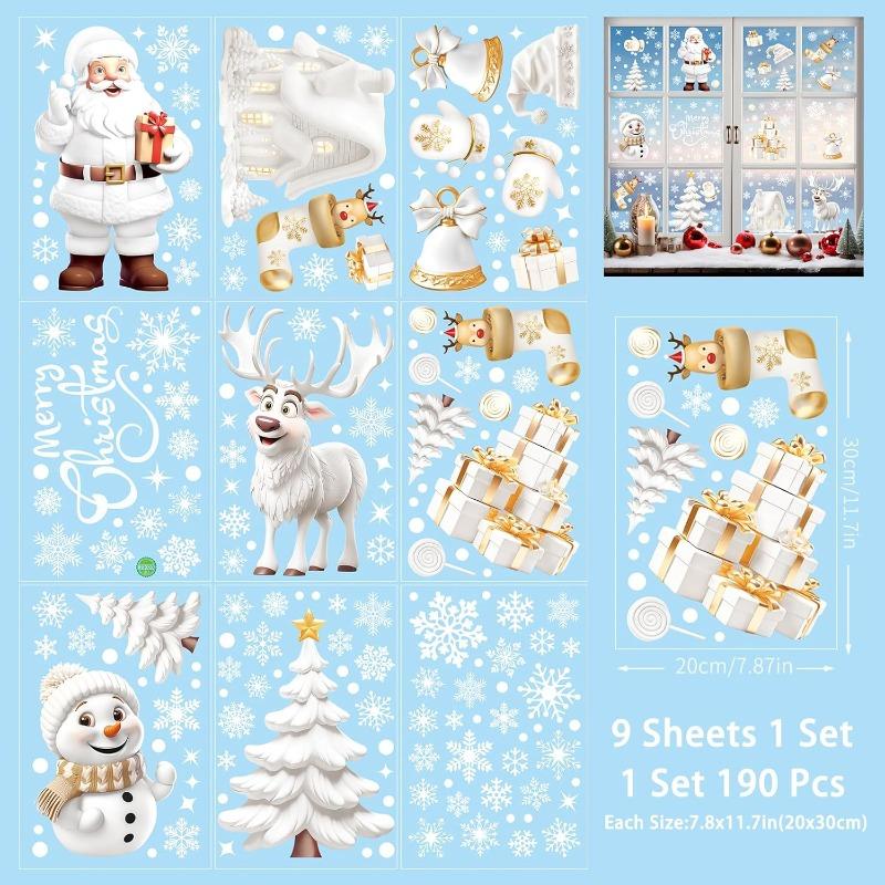 Static Cling Christmas Window Decals White Snowman Tree Design for Glass Door Holiday Home Office Decoration