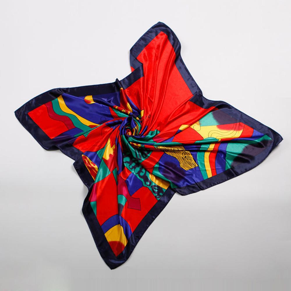 Red Picasso Paint Scarf Women's Head Print Square Fashion Satin Shawl Silk Kerchief Neckerchief