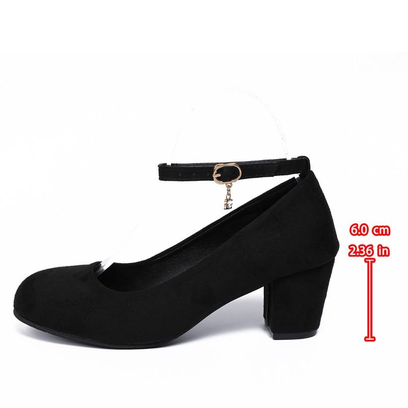 2024 High Quality Women's Shoes New Round Toe Solid Color Suede Shallow Mouth Thick Heel One-line Buckle Women's High Heels
