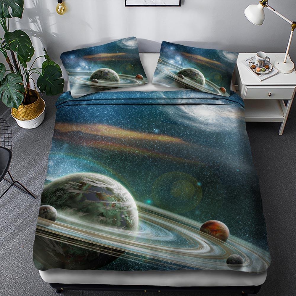 3D Space Planet Bedding Set Romantic Starry Sky Quilt Cover Pillowcase 2/3pcs Men's Teenagers Space Fan Cover Gift