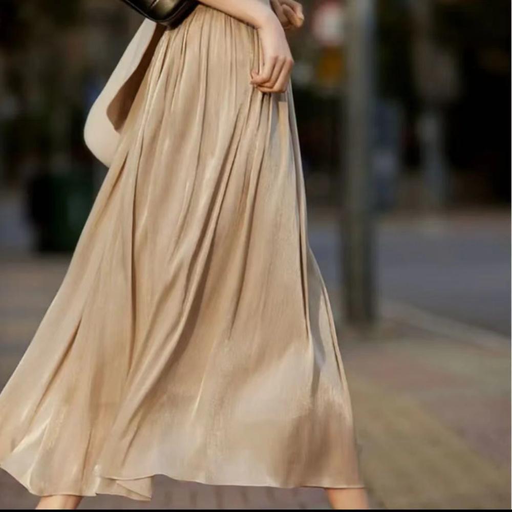 Senior Sense of Flow Light Half-body Skirt Gauze Skirt Female Beaded Skirt Temperament Long Section Mesh Half-body Skirt High-waisted Thin Summer