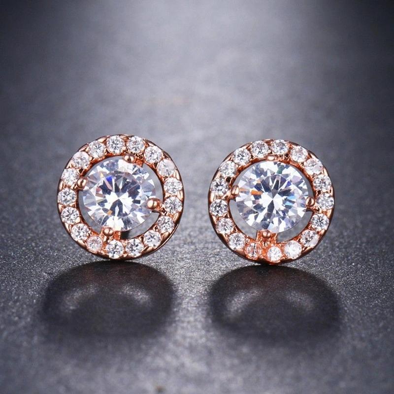 1 Pair of Fashionable Round Inlaid Rhinestone Women's Earrings Gold-plated Silver Rose Gold Wedding Earrings Holiday Banquet Jewelry Accessories
