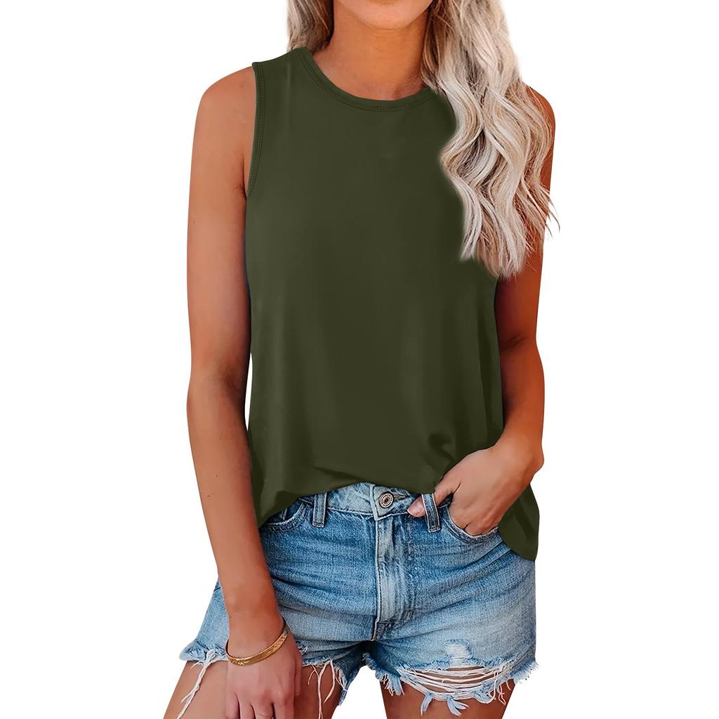 Ladies Casual Loose Sexy Sleeveless Round Neck Shirt Elastic Vest