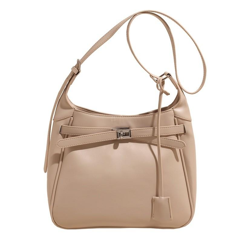 Pu Solid Color Bag Women Lock Closure Inner Zipper Pocket Daily Travel Bags