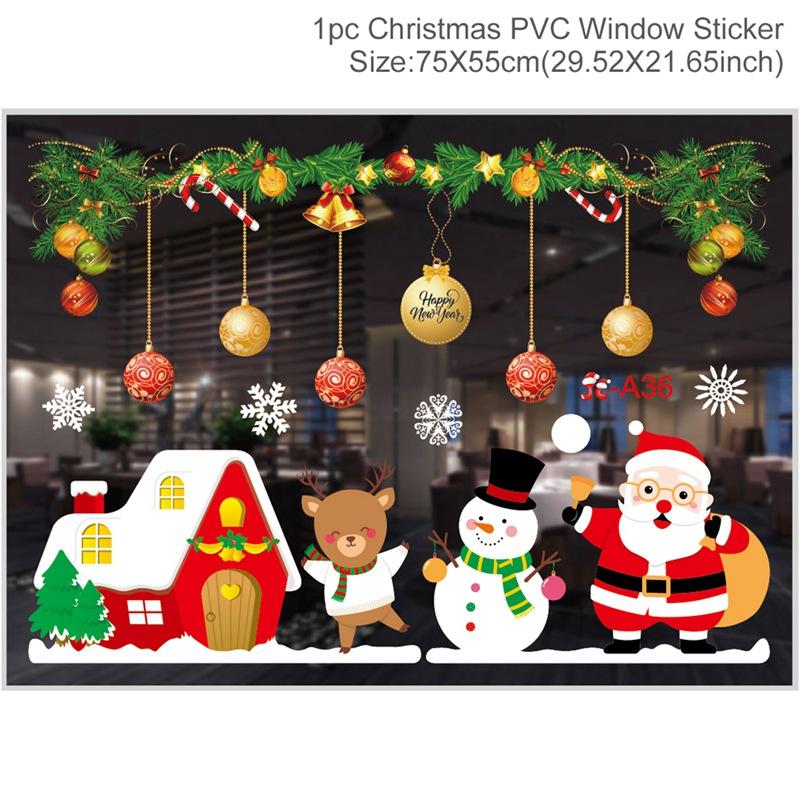 Cartoon Christmas Window Glass Stickers 2025 Christmas Decoration for Home Living Room Wall Decor 2025 Happy New Year Stickers