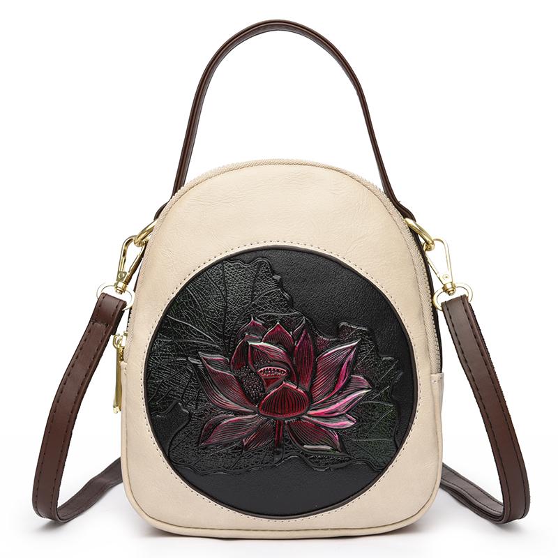 Women's Shoulder Bag PU Leather Lotus Pattern Shoulder Crossbody Bag Leisure Bag Elegant Bag Luxury Brand New